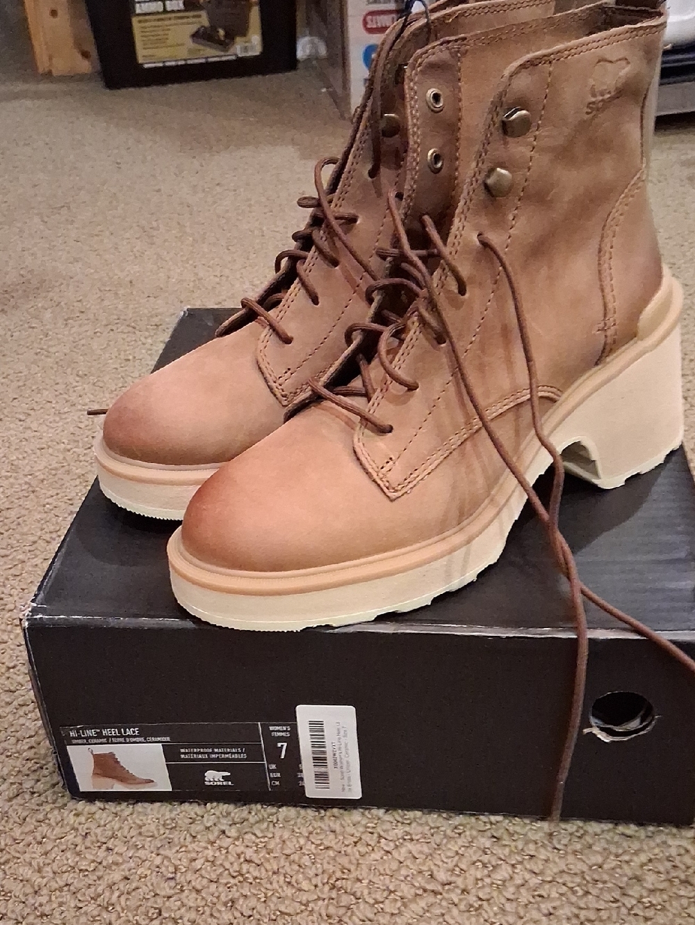 Sorel Tan Lace-Up Chunky Heel Ankle Boots
